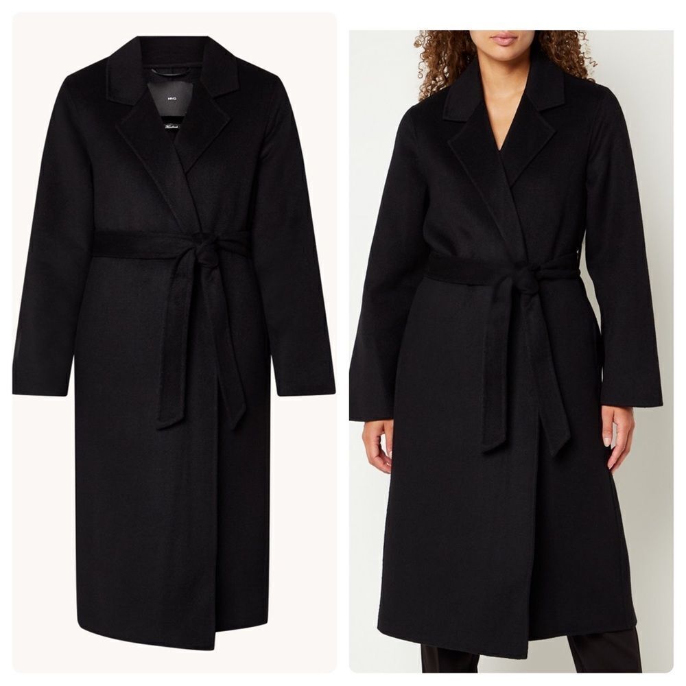 Mango Handmade Wool Blend Coat Black New - Picture 10 of 11